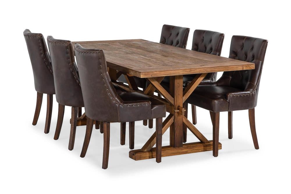 LIRE Förlängningsbart Bord 200 Natur + 6 CARMINE Stol Brun