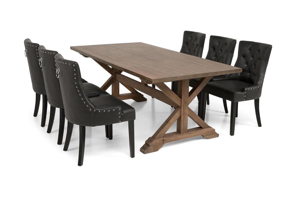 LIRE Förlängningsbart Bord 200 Natur + 6 CARMINE Stol Svart