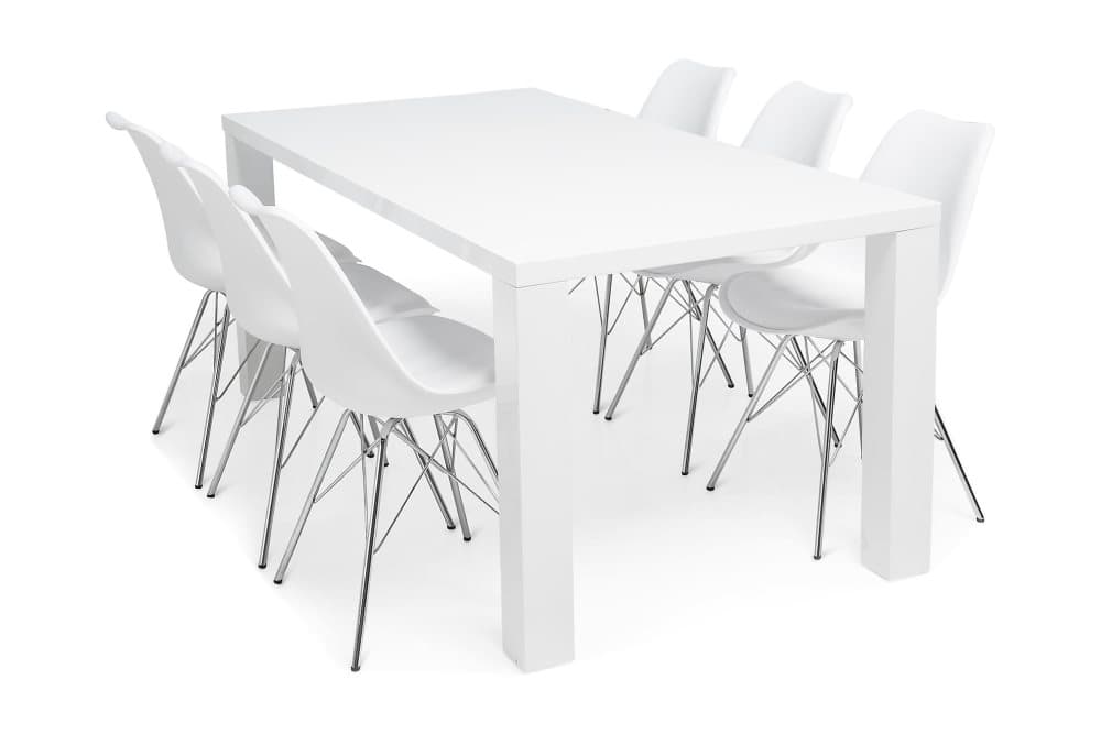 SALA Matbord 180 Vit + 6 ZENIT Stol Vit/Krom