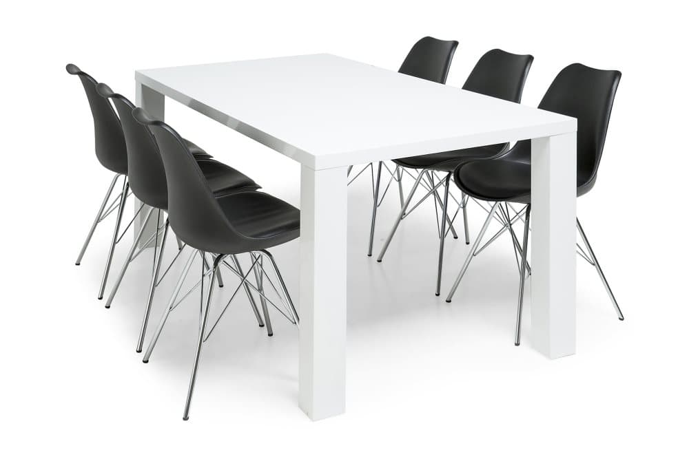 SALA Matbord 180 Vit + 6 ZENIT Stol Svart/Krom