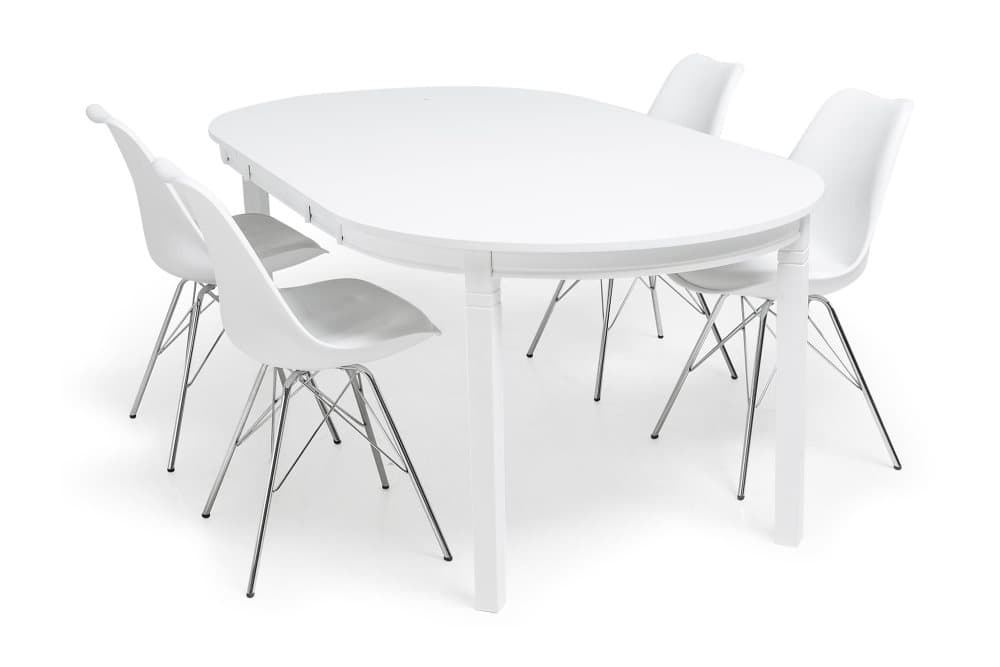 LEVIDE Bord 150/195 Vit + 4 ZENIT Stol Vit/Krom