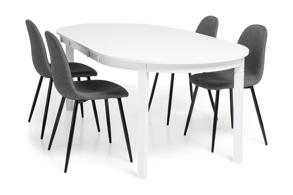 LEVIDE Bord 150/195 + 4 NIKOLAS Stol Grå/Svart