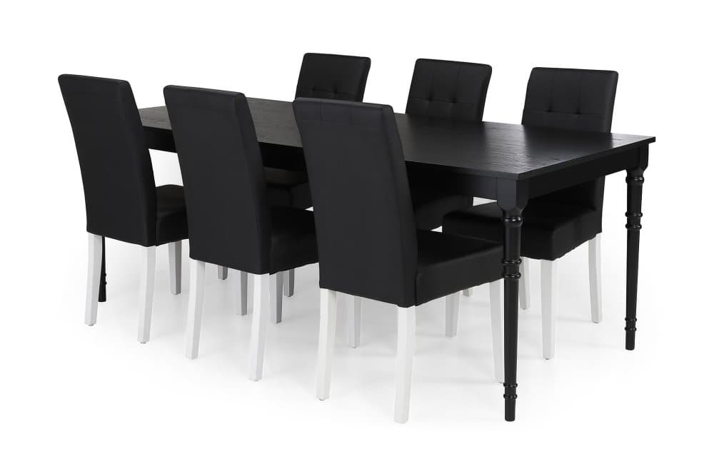 ALINE Matbord 200 Svart + 6 STILO Stol Svart PU