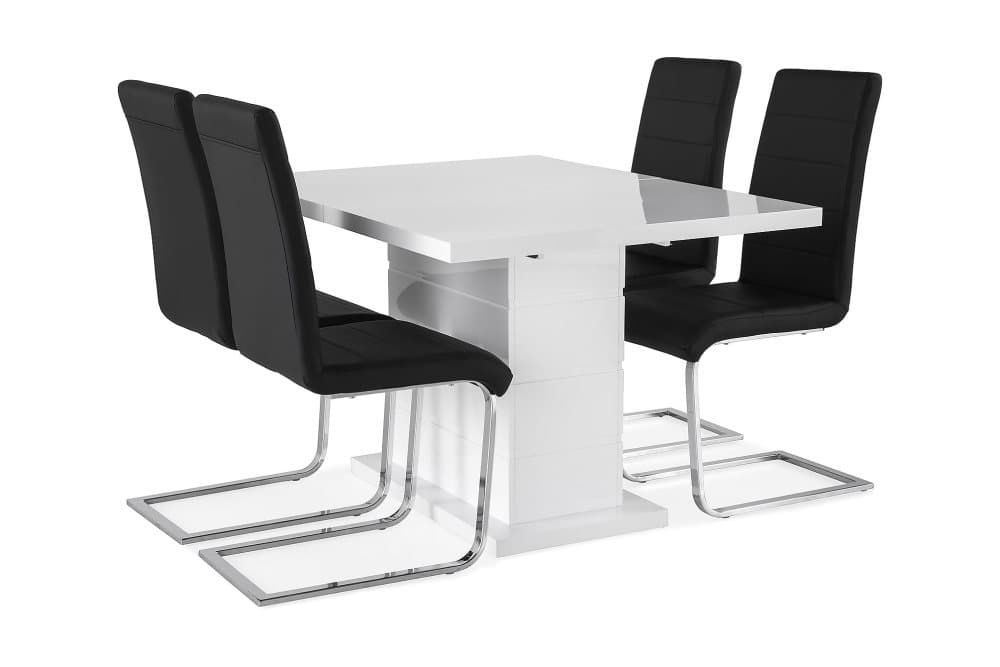 KULMBACH Bord Förlängningsbar 120 + 4 SALA Stol Vit/Svart