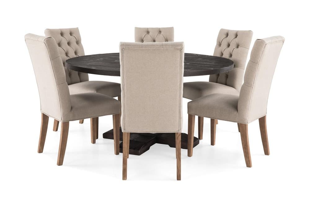 BORIS Bord 150 Rund + 6 JENCA Stol Beige/Grå