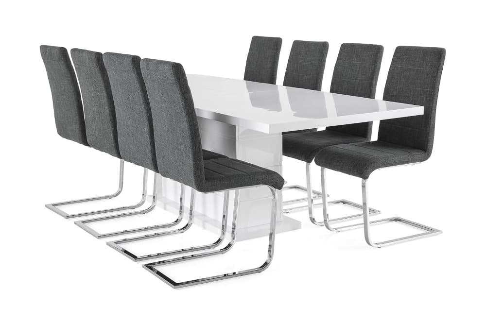 KULMBACH Bord Förlängningsbar 200 + 8 SALA Stol Vit/Svart