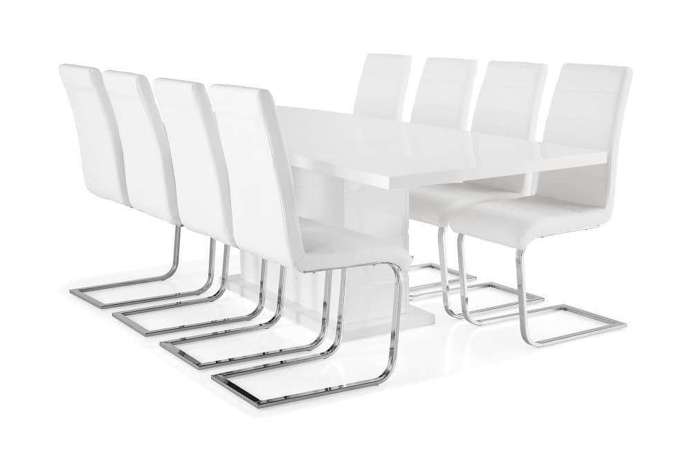 KULMBACH Bord Förlängningsbar 200 + 8 SALA Stol Vit/Svart/Gr