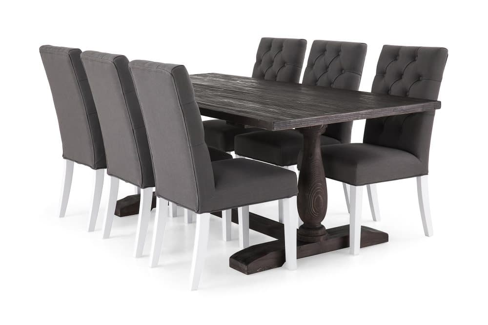 BORIS Bord 200 + 6 JENCA Stol Vit/Grå