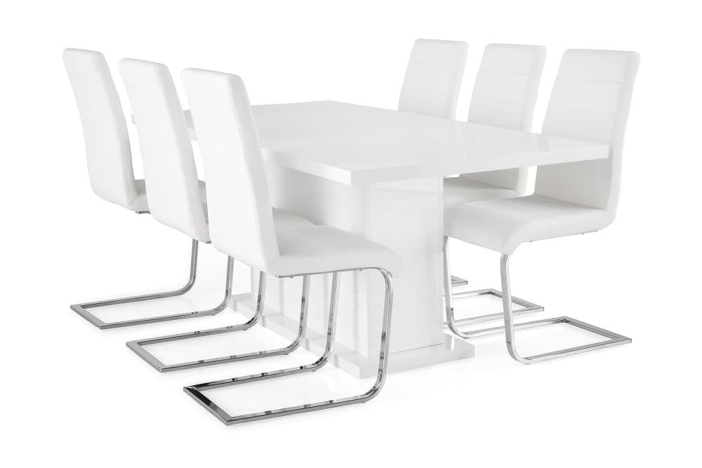 KULMBACH Bord Förlängningsbar 180 + 6 SALA Stol Vit