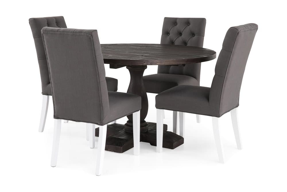 BORIS Bord 130 Rund + 4 JENCA Stol Vit/Svart/Grå