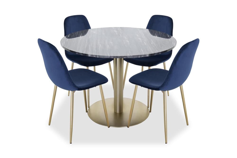 ATEN Bord Rund Marmor + 4 PESO Stol Sammet