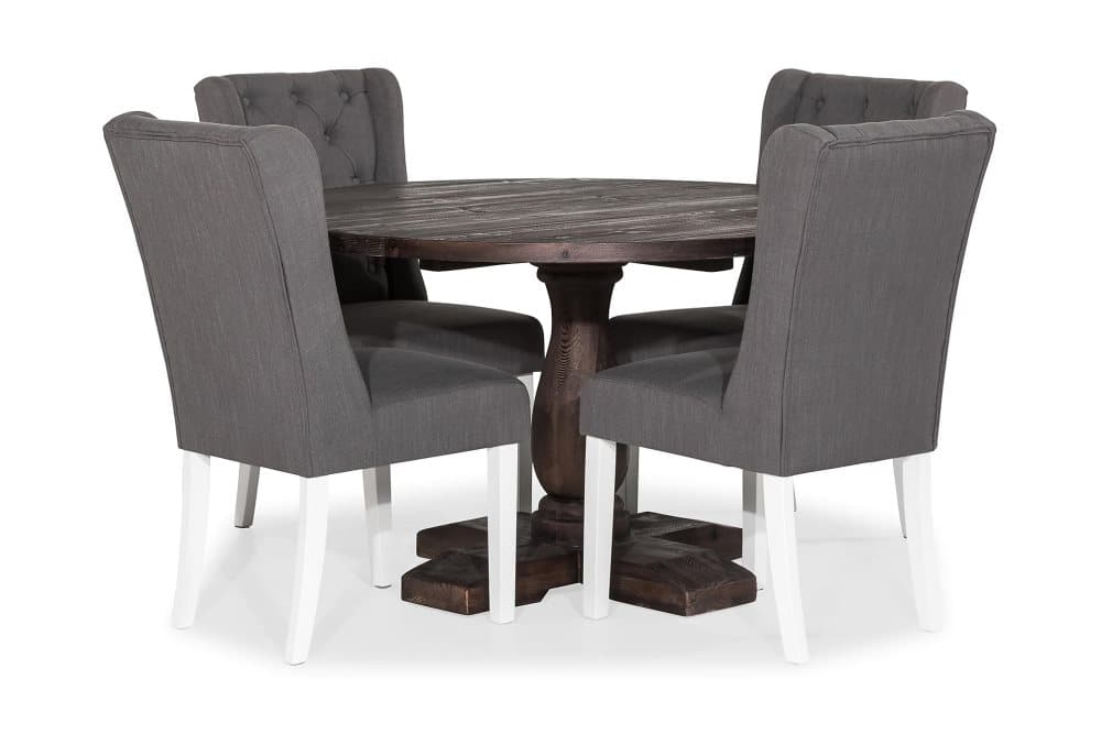 BORIS Matgrupp Rund 130 + 4 SELMA Stol Mörk Alm/Vit/Grå