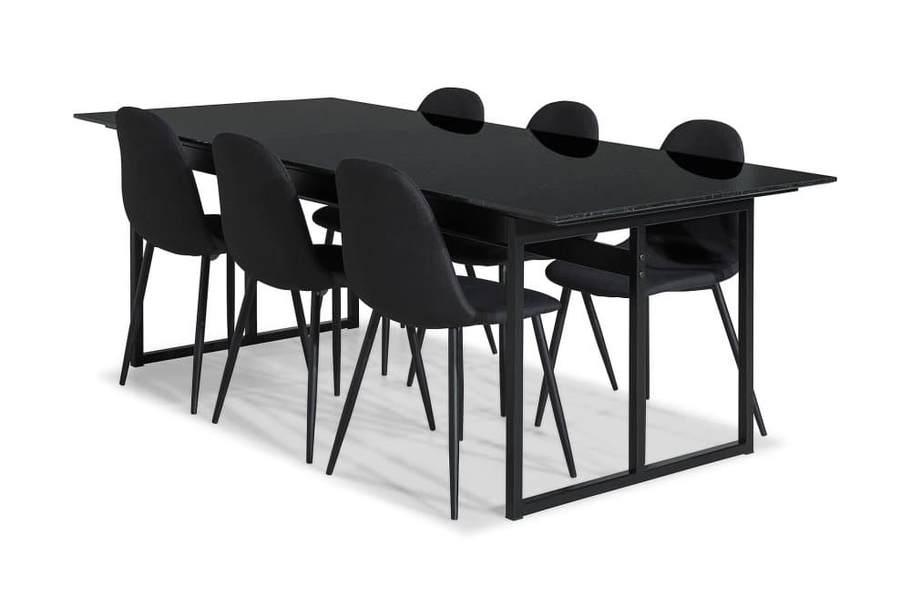 CARRIE Matbord Marmor Vit + 6 NIKOLAS Stol Svart