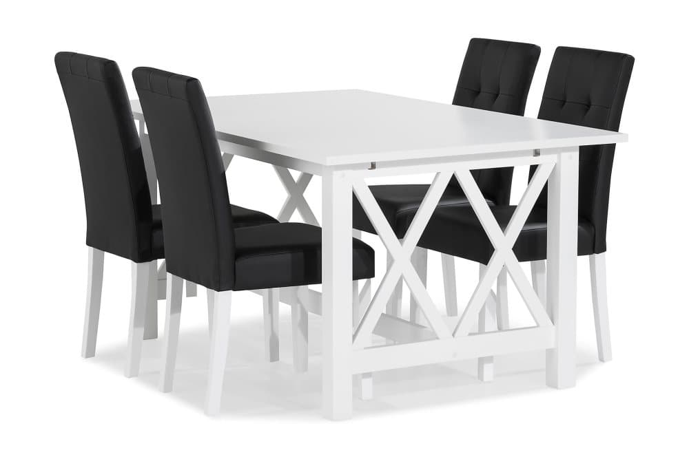 ROSWELL Matbord 150 + 4 STILO Stol Konstläder Vit