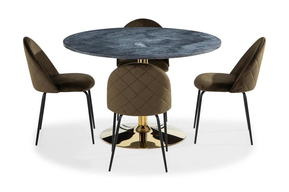 GENEVA Matgrupp + 4 SUADA Stol Sammet Grå/Mässing