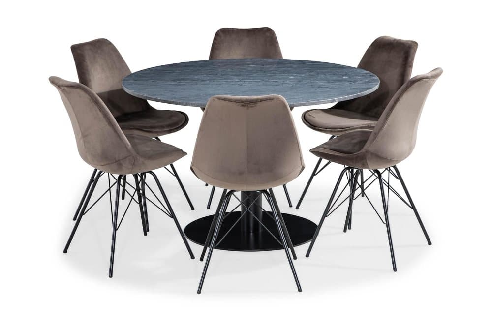 GENEVA Matgrupp 120 Marmor Svart/Grå + 6 ZENIT Stol Sammet G