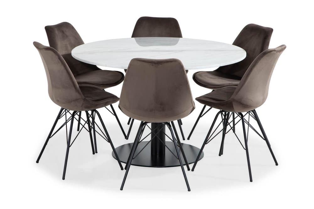 GENEVA Matgrupp 120 Marmor Vit/Svart + 6 ZENIT Stol Sammet G