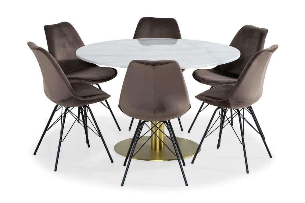 GENEVA Matgrupp 120 Marmor Vit + 6 ZENIT Stol Sammet Grå