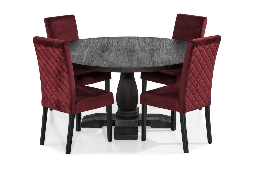 BORIS Matgrupp Rund 150 cm med 4 st MATTIA Stol Trä/Röd