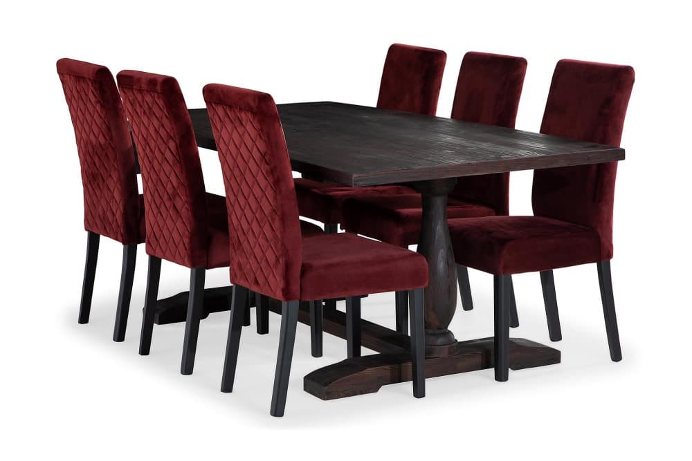 BORIS Matgrupp 200 cm med 6 st MATTIA Stol Trä/Röd