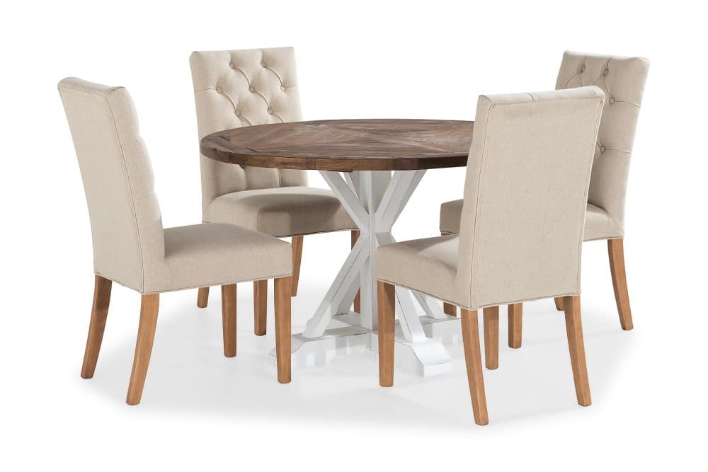 LIRE Matgrupp Rund + 4 JENCA Stol Trä/Vit/Beige