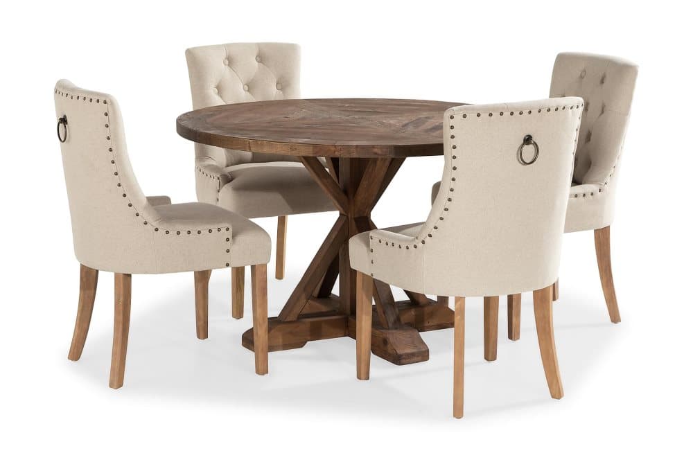 LIRE Matgrupp Rund + 4 VIKTORIA Stol Trä/Beige