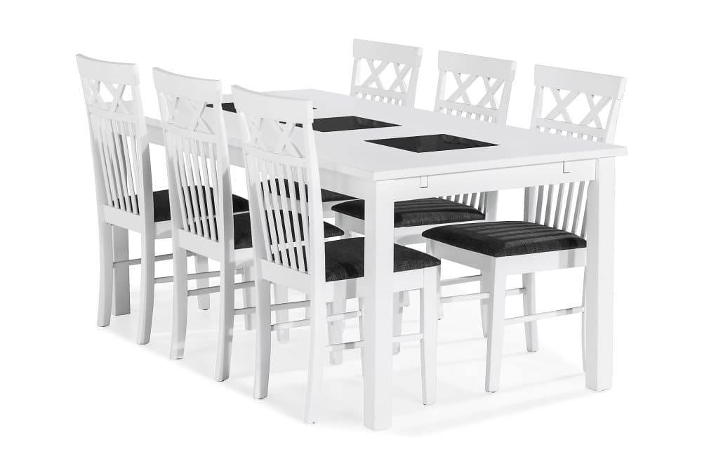 BARROW Matbord 180 Vit + 6 REDMOND Stol Vit/Grå