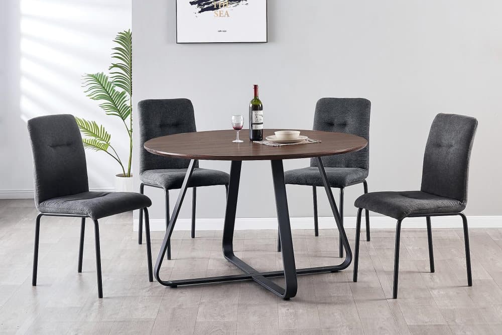 WERNE Matgrupp 120 cm Rund inkl 4 Stolar Mörkgrå/Brun/Svart