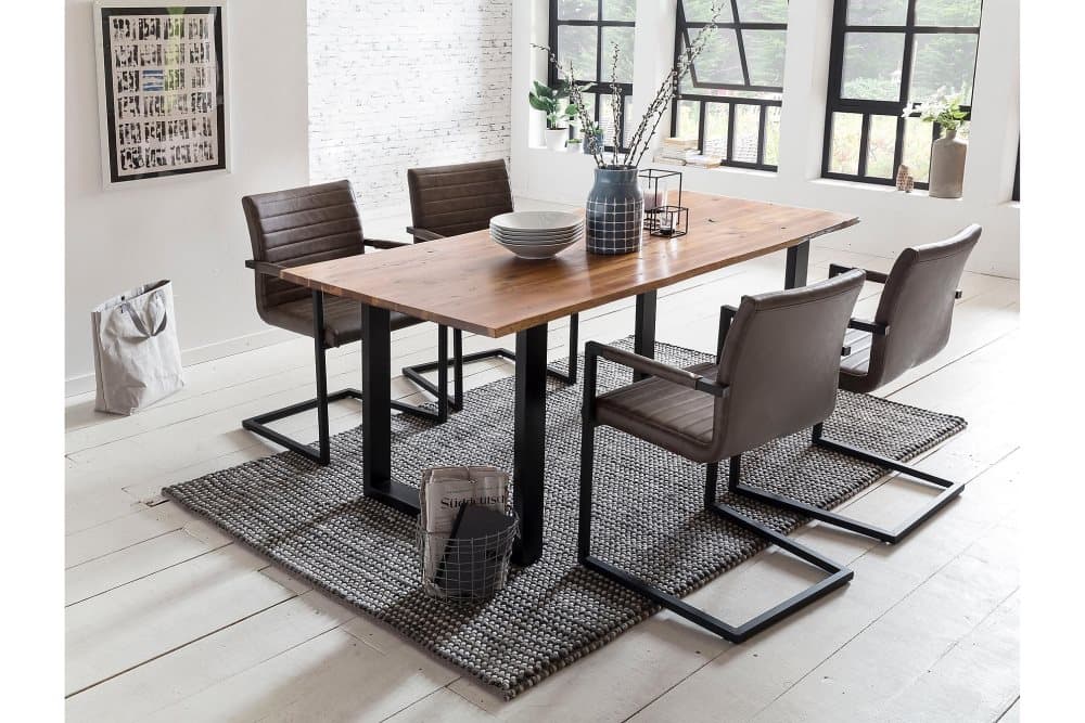 STUBAL Matgrupp 160x85 cm Akacia/Brun/Svart + 4 URRAO Stolar