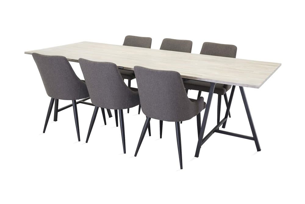 CIRO Matbord Grå/Svart + 6 PEDER Stol Mörkgrå/Svart