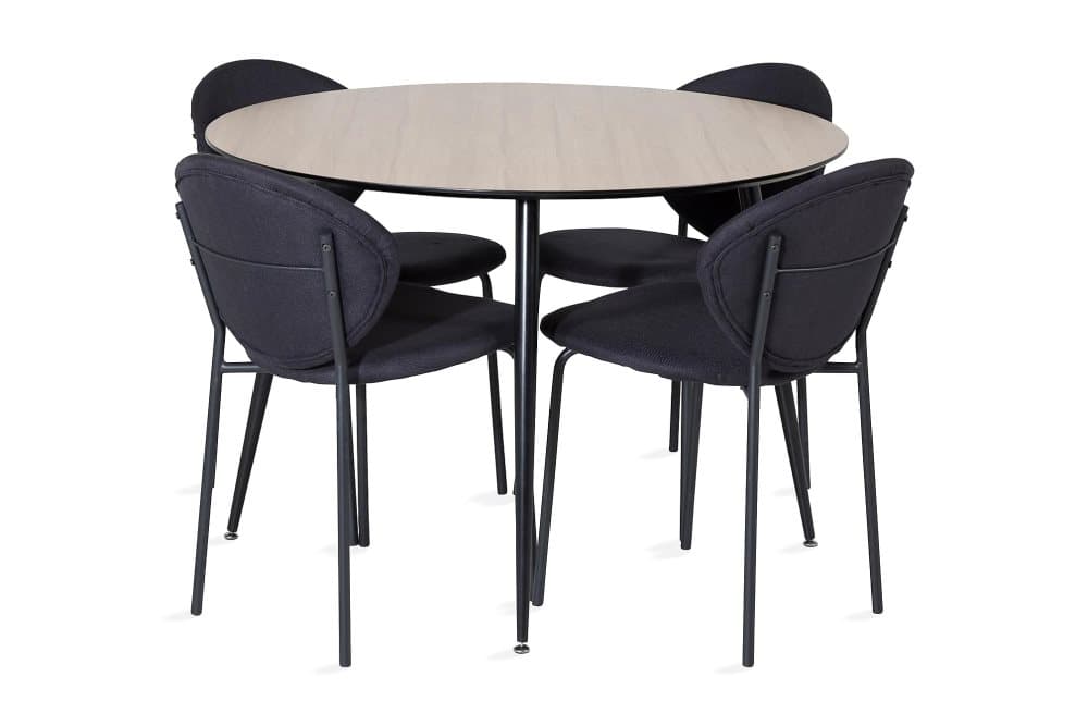 VALLONGAS Matbord Runt 100 cm Brun + 4 DERIOLLE Stolar Svart