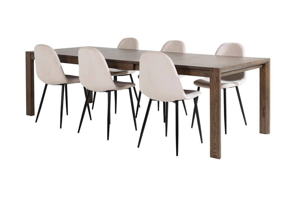 AGUASAL Förlängningsbart Bord 170 cm Brun+6 PESO Stol Beige