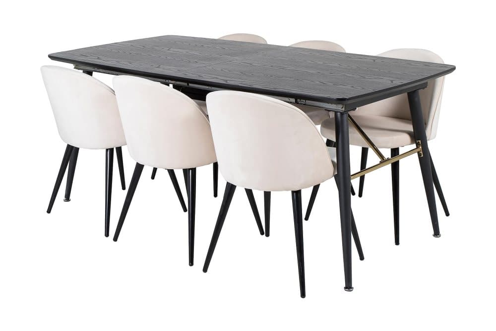 BARCIAS Förlängningsbart Bord 180cm Svart+6 ALTEA Stol Beige