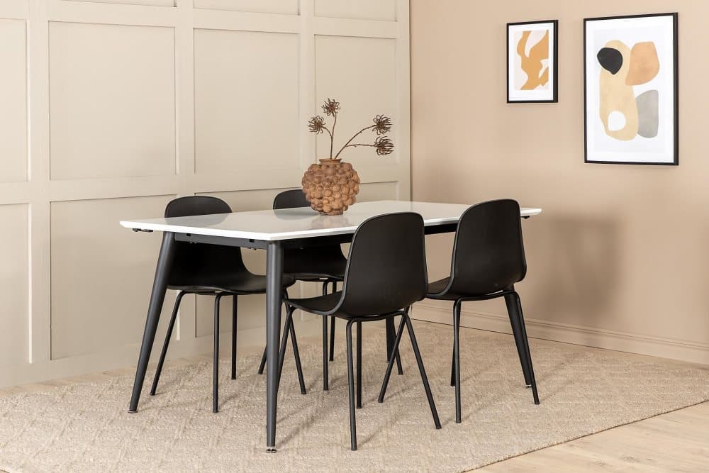 YMMIJ Förlängningsbart Bord 150cm Vit/Svart+4 INTORP Stolar