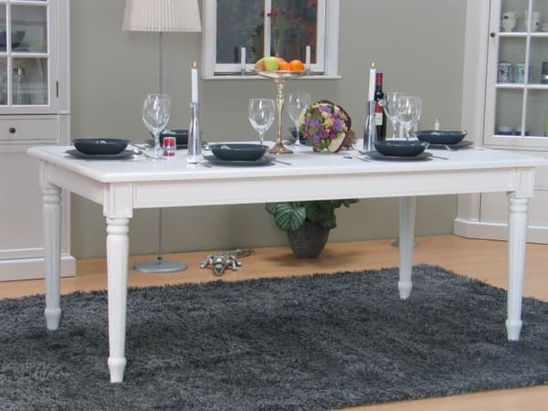 Amaretta spisegruppe 100x180/280 inkl. 2 tillægsplader antik hvid med 6 Rokoko stole antik hvid/beige.