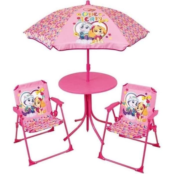FUN HOUSE PAT'PATROUILLE Trädgårdsmöbler - 1 bord 46xø46 cm, 2 stolar H.53xB.38.5xD.37.5cm och 1 parasoll