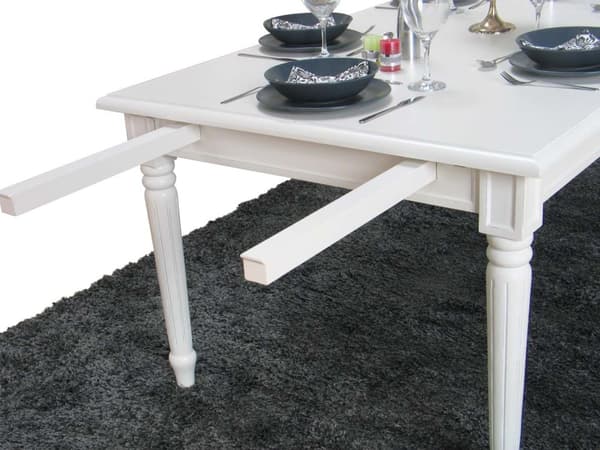 Amaretta spisegruppe 100x180/280 inkl. 2 tilleggsplate antikk hvit med 6 Rokokko stoler antikk hvit/beige.