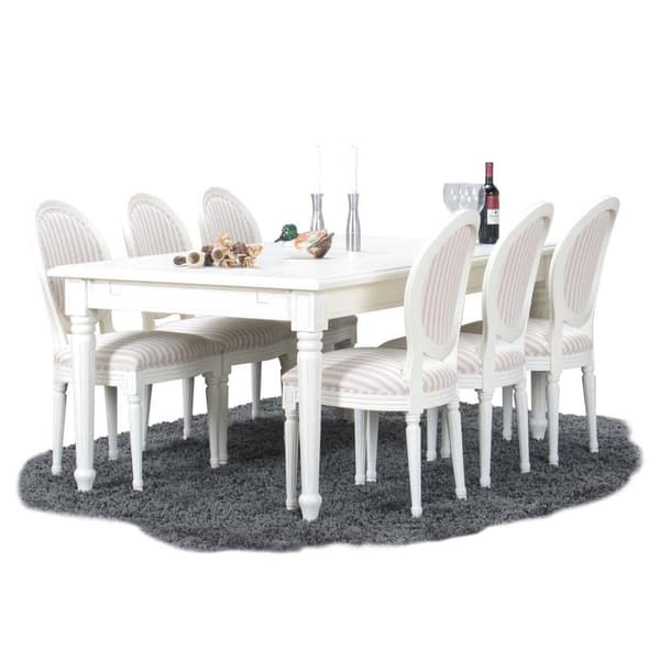 Amaretta spisegruppe 100x180/280 inkl. 2 tilleggsplate antikk hvit med 6 Rokokko stoler antikk hvit/beige.