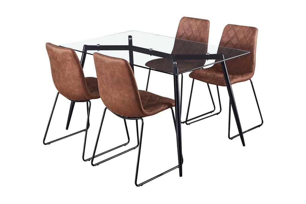 POBLESS Matgrupp 140 cm inkl 4 TUAI Stolar Svart/Glas/Brun/K