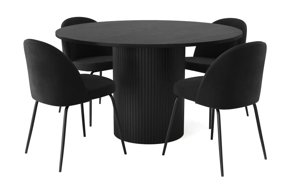 RAMSTA Bord 130 cm Rund + 4 SANDRO Stolar Svart/Svart