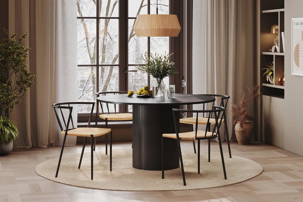 RAMSTA Bord 130 cm Rund + 4 EWALD Stolar Svart/Svart