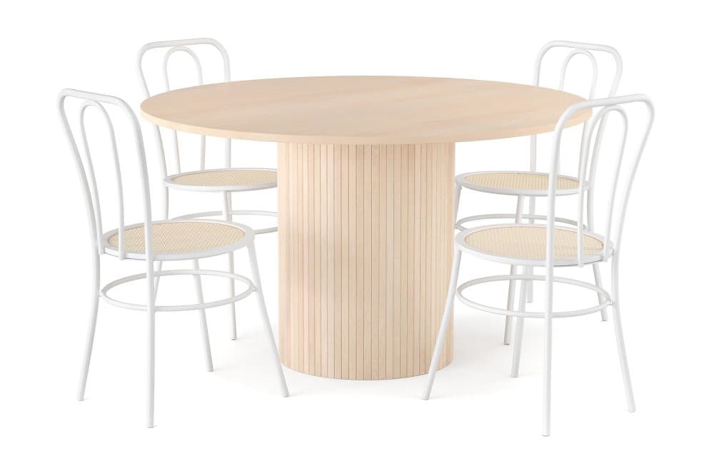 RAMSTA Bord 130 cm Rund + 4 BYNGSBO Stolar Beige
