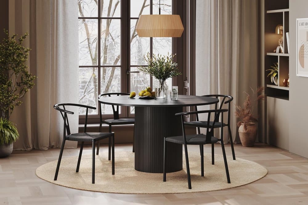 RAMSTA Bord 130 cm Rund + 4 AMATA Stolar Svart/Svart