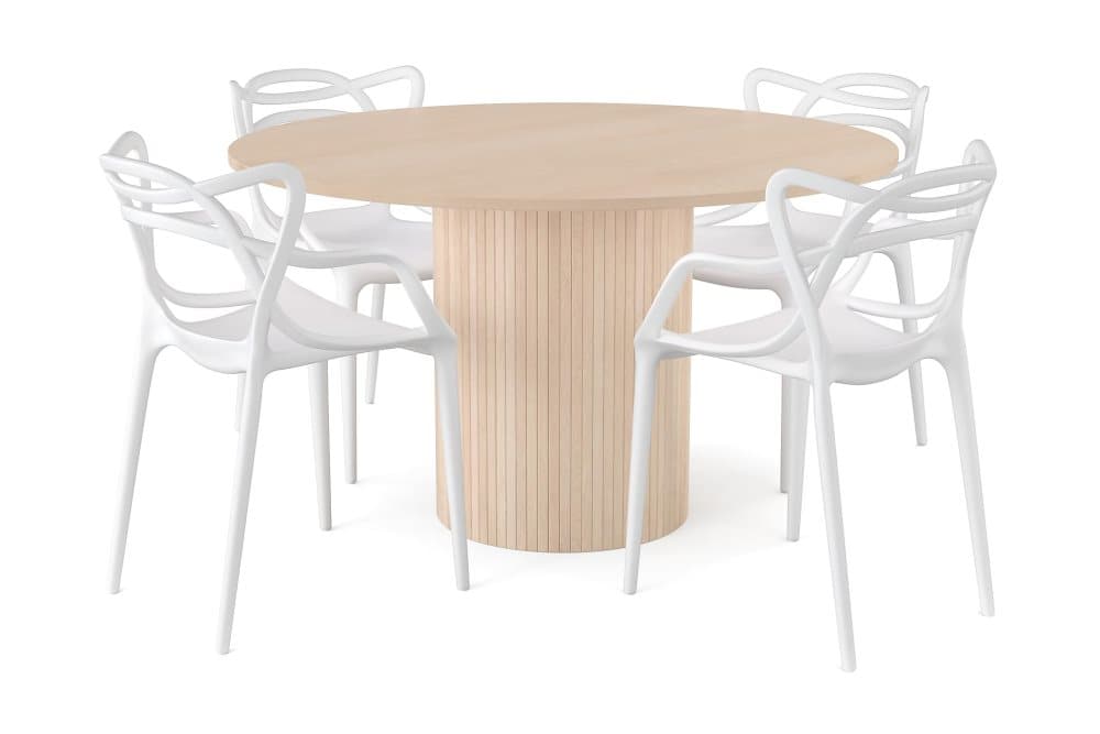 RAMSTA Bord 130 cm Rund Beige + 4 DEEMS Stolar Vit