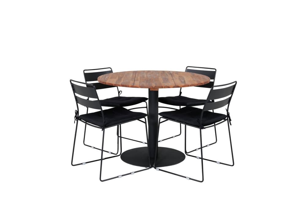 Cot Trädgårdset bord Ø100cm och 4 stole Lina svart, natur.