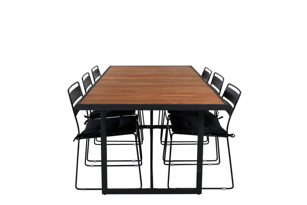 Khung Trädgårdset bord 100x200cm och 6 stole Lina svart, natur.