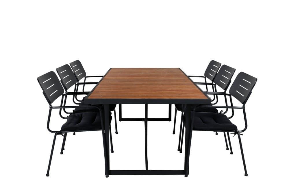 Khung Trädgårdset bord 100x200cm och 6 stole Nicke svart, natur.