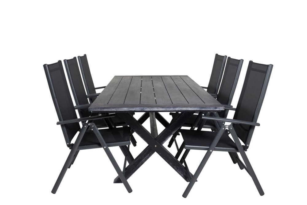 Rives Trädgårdset bord 100x200cm och 6 stole Break svart.