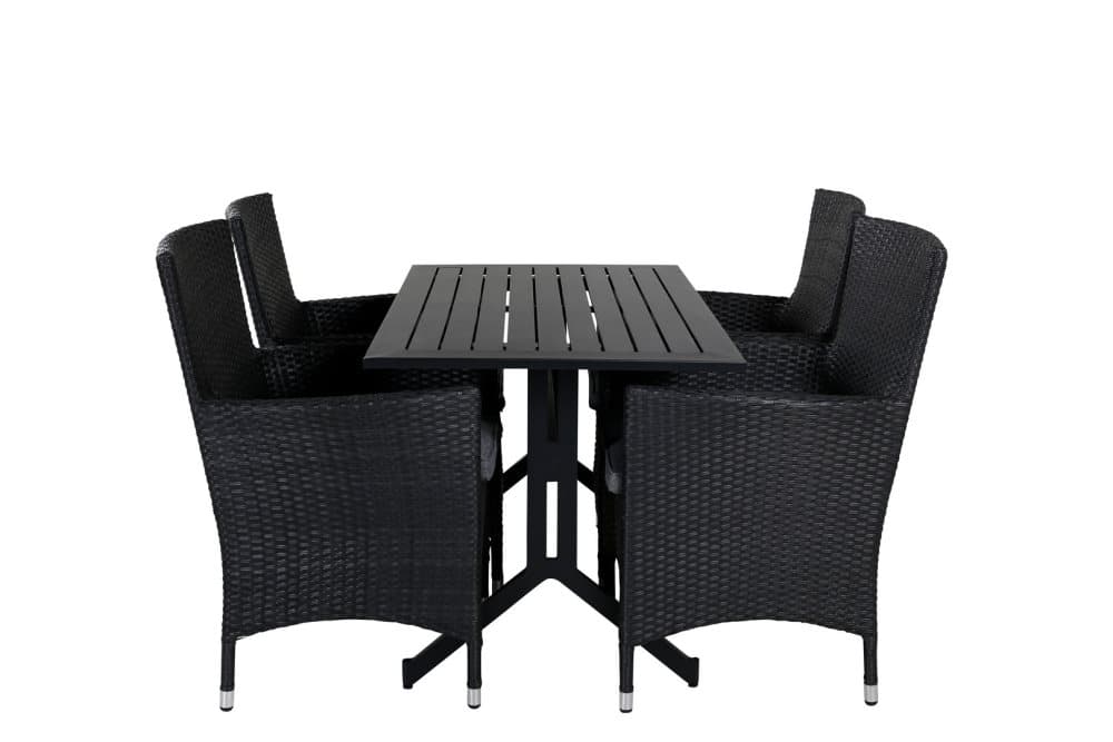 Way Trädgårdset bord 70x120cm och 4 stole Malin svart.