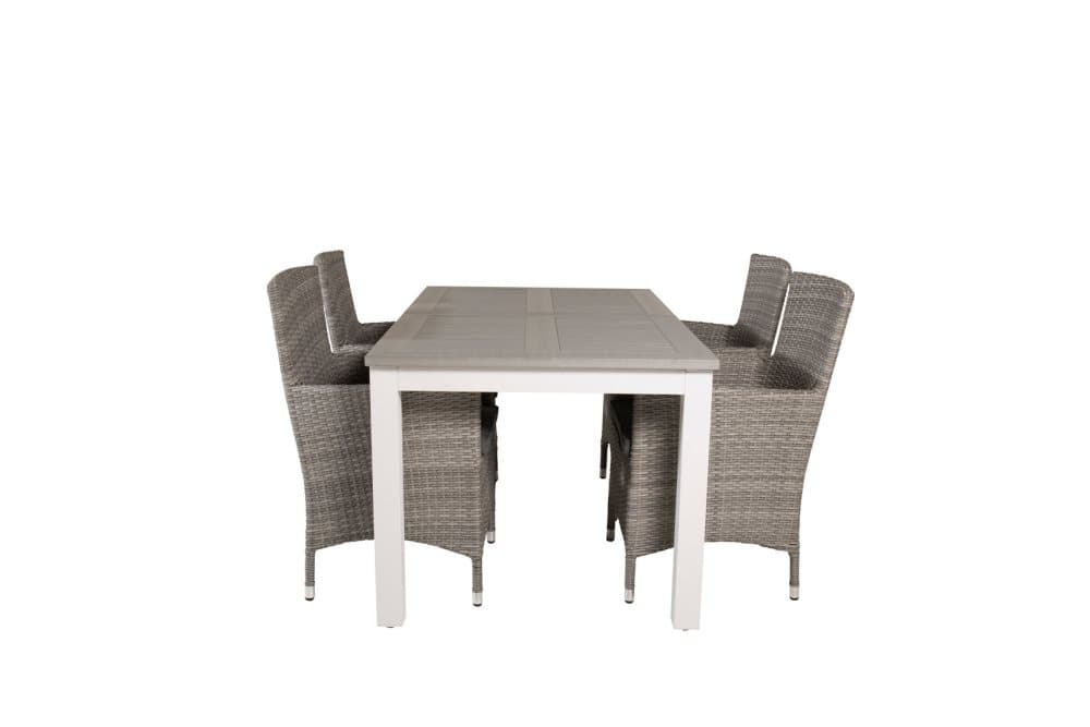 Albany Trädgårdset bord 90x152/210cm och 4 stole Malin grå, gråvit.
